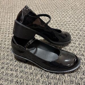 Black Patent Leather Flats with Strap